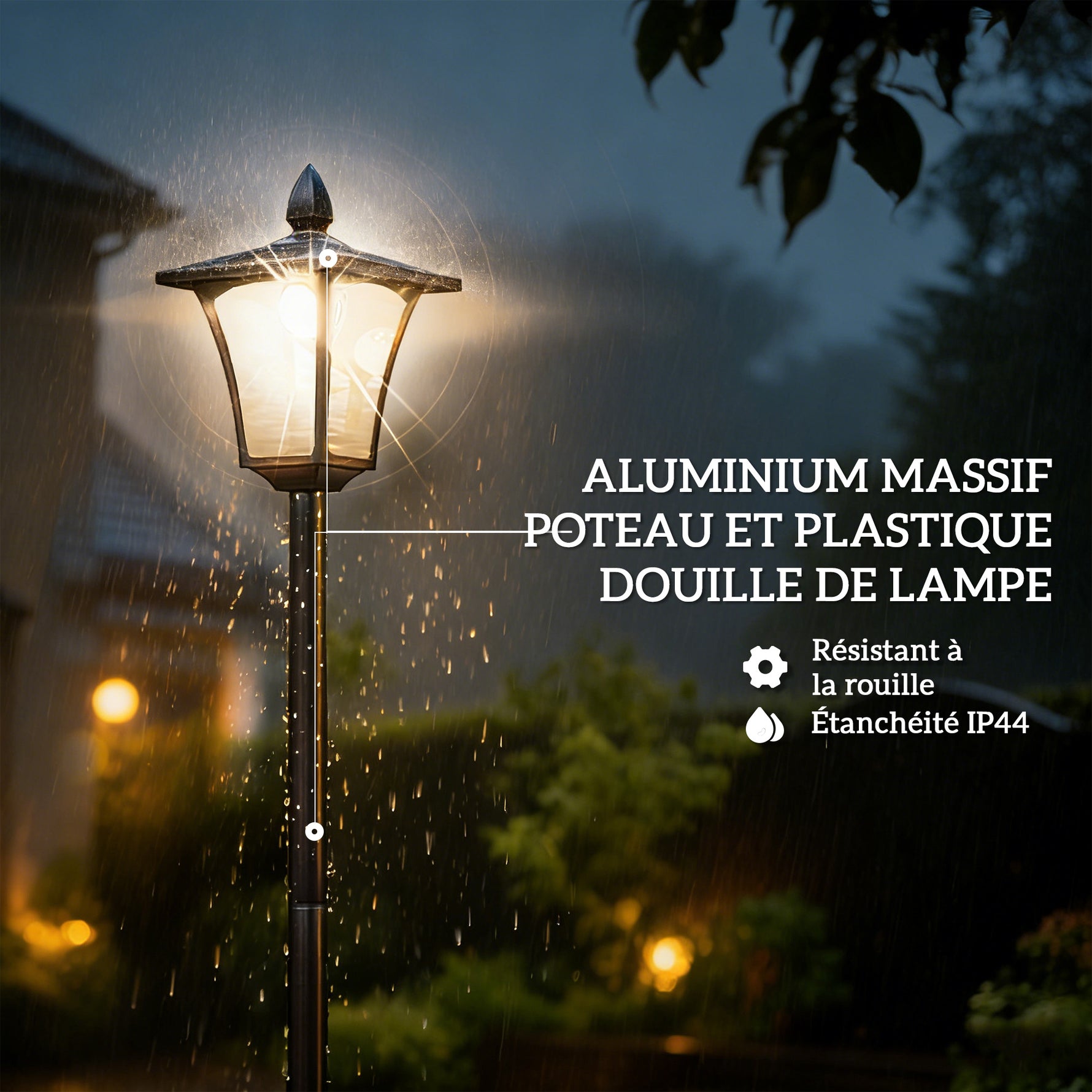 Lampadaire solaire extérieur avec jardinière, lampadaire sur pied étanche, hauteur 160cm, pour jardin, cour, allée, noir