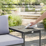 Salon de jardin 3 pièces coussins 14cm et accoudoirs en composite bois-plastique 2 fauteuils et table d'appoint gris