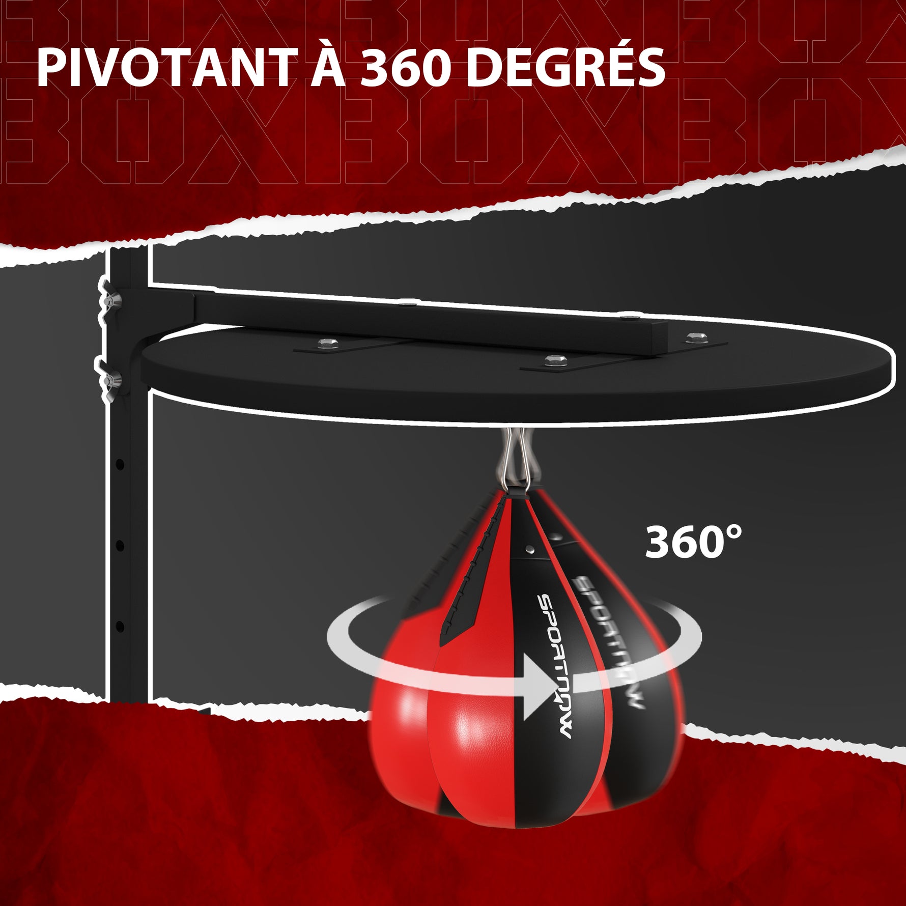 Plateforme murale avec poire de vitesse sac de frappe pour entraînement de boxe, hauteur ajustable pivotant à 360°