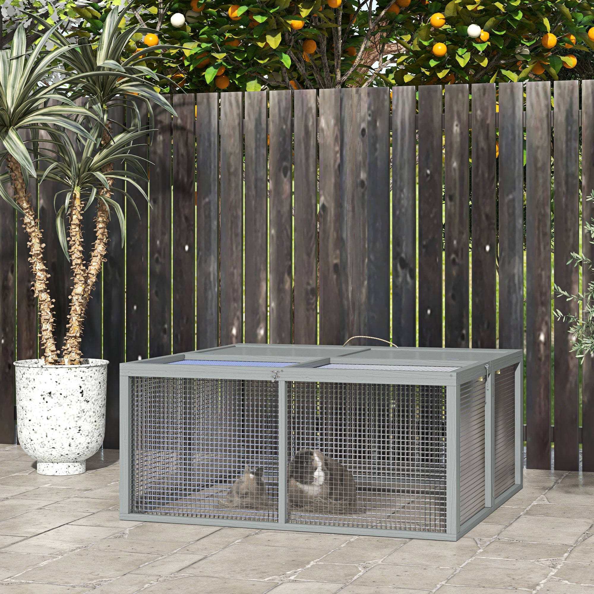 Clapier à lapins cage lapin pliable avec poignée dessus ouvrable pour 2 à 3 lapins cochons d'inde 110 x 105 x 50 cm gris