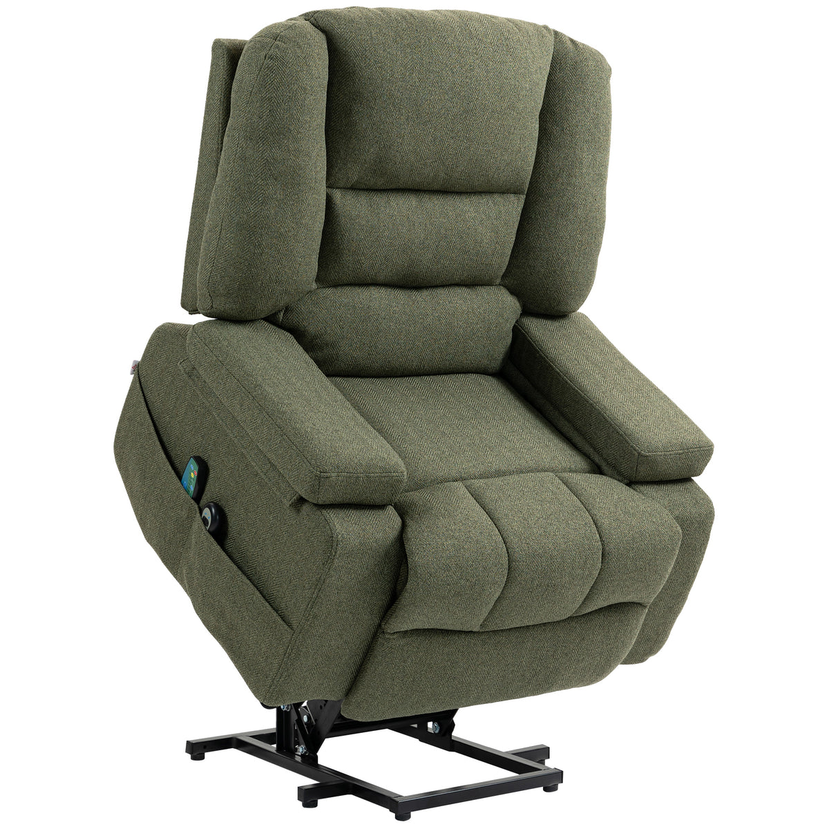 Fauteuil releveur relax électrique, fonction massage et chaleur, inclinaison réglable, repose-pied, télécommandes, vert