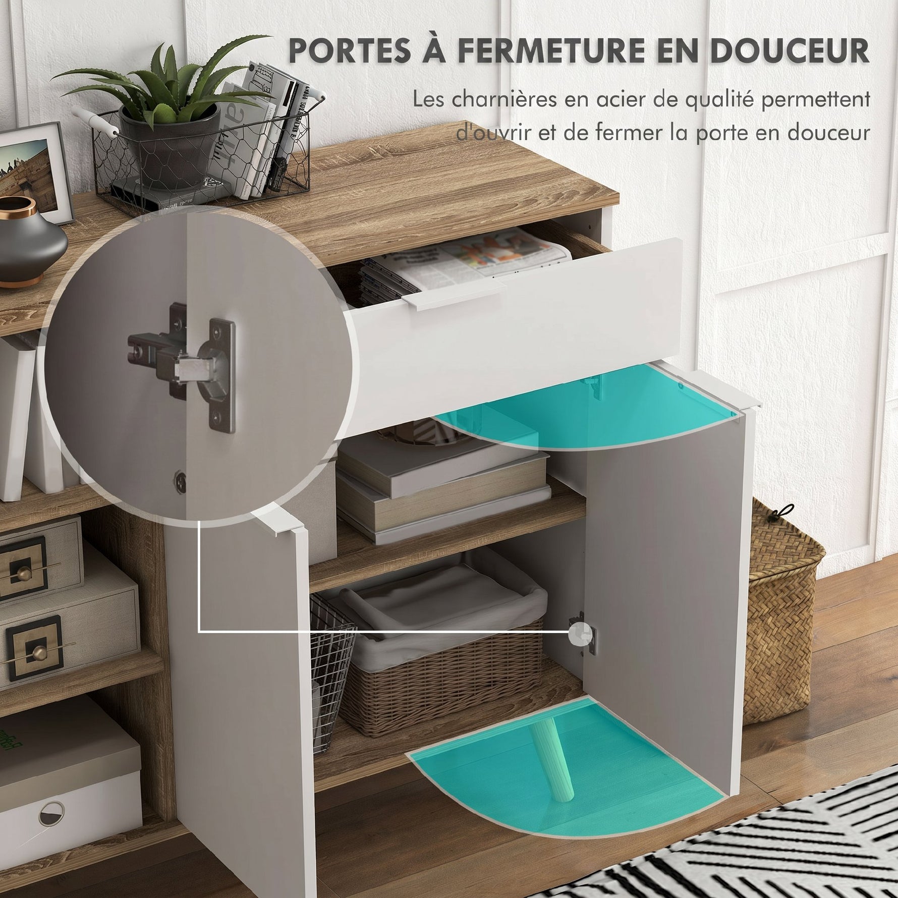 Meuble de rangement buffet cuisine 1 tiroir 1 placard double porte 3 étagères réglables 95 x 35 x 85 cm blanc