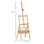 Chevalet en bois sur pied chevalet d'artiste avec tiroir intégré hauteur réglable jusqu'à 92 cm coloris naturel