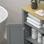 Meuble bas de salle de bain multi-rangements grande niche placard double porte gris et naturel