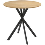 Mesa de comedor redonda para 2 personas con tablero efecto madera y base cruzada de acero, blanco roble
