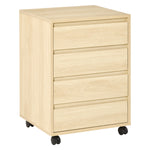 Caisson de Bureau, Rangement Bureau sur Roulettes, 4 Tiroirs Coulissants en Bois, Naturel