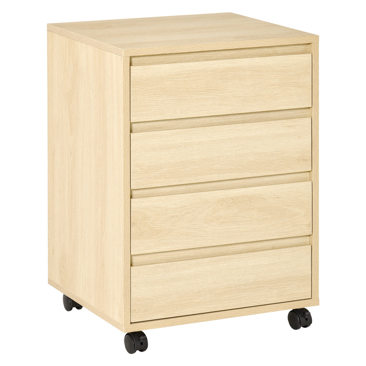 Caisson de Bureau, Rangement Bureau sur Roulettes, 4 Tiroirs Coulissants en Bois, Naturel