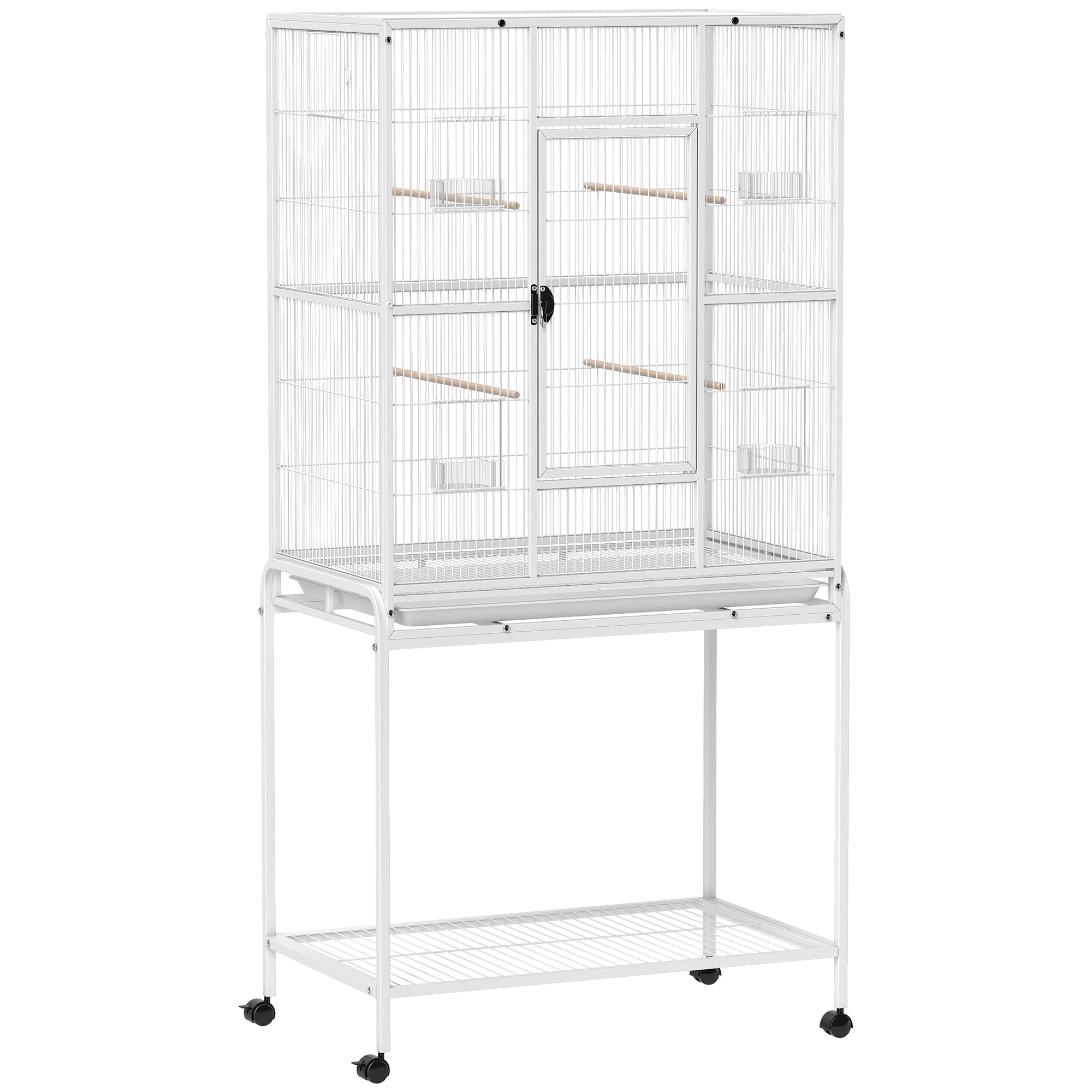 Draagbare vogelkooi met 4 voerbakken en 4 zitstokken praktisch 81 x 48 x 162,5 cm wit