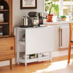 Table à manger pliante sur roulettes 4 personnes avec compartiments ouverts, pour petits espaces, salle à manger, blanc