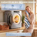 Ablufttrockner, elektrischer Wäschetrockner 1000 W 3 kg, 6 Trockenmodi, Timer, Edelstahl, silber