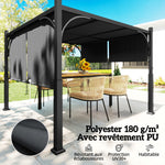 Pergola de jardin 3 x 3 m tonnelle de jardin avec Auvent coulissant, structure métallique, pour extérieur, Gris Foncé