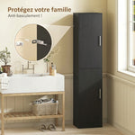 Colonna da bagno a 6 livelli, mobile contenitore stretto, 2 ante e 4 ripiani regolabili, 40x35x180cm, nero