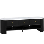 Meuble TV 140 cm, meuble télé pour téléviseur 65 pouces effet marbre avec 3 tiroirs façades à cannelures 2 étagères noir