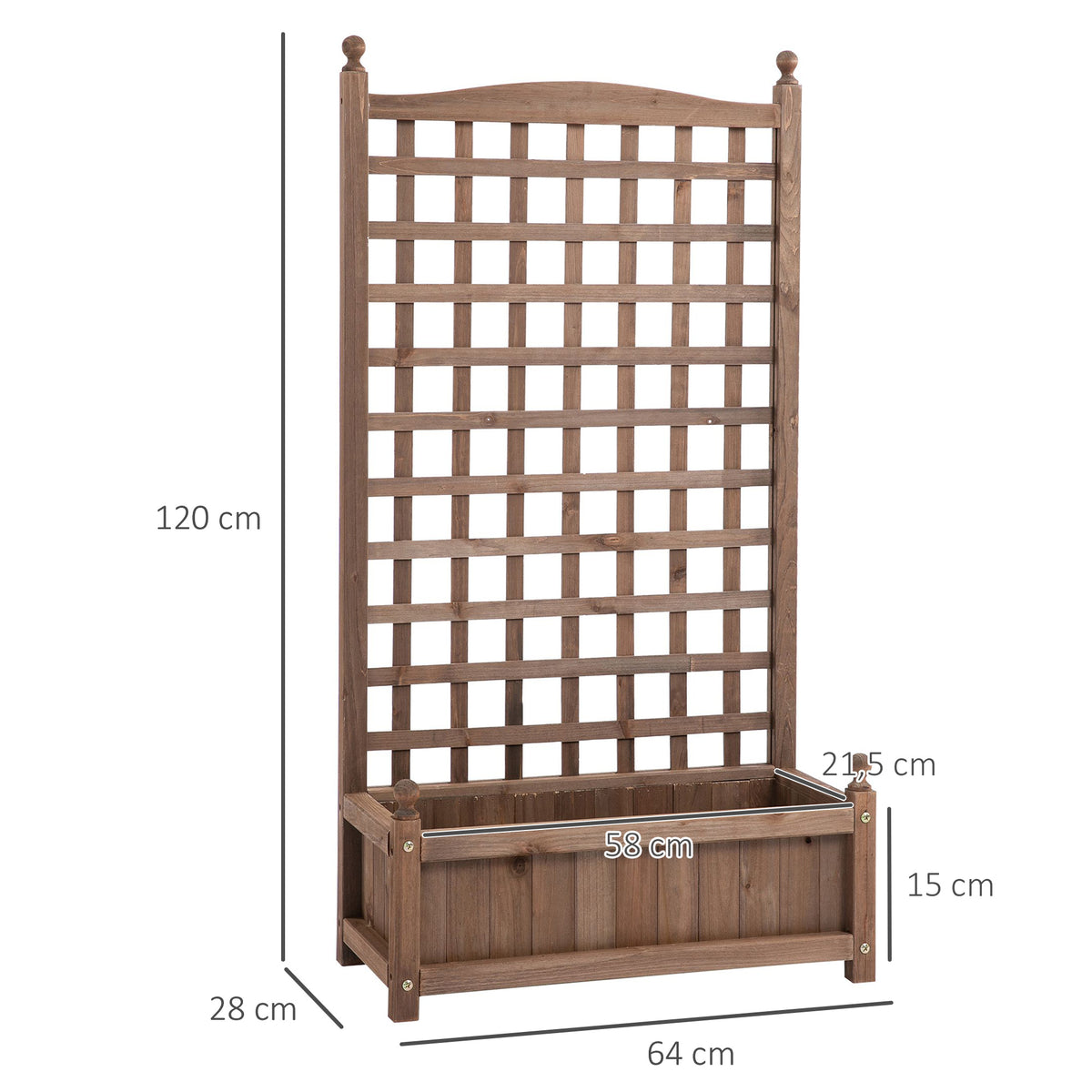 Jardinière avec Treillis - bac à Fleurs - jardinière sur Pied - 64L x 28l x 120H cm Inserts d'irrigation