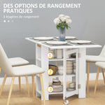 Table de cuisine table de salle à manger pliable amovible 3 étagères 2 abattants design moderne 120 x 60 x 75 cm blanc