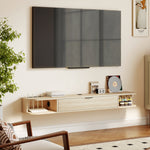 Meuble TV suspendu, meuble télé pour téléviseur jusqu'à 60 pouces, tiroir rabattable 2 étagères 140x24x16cm bois naturel