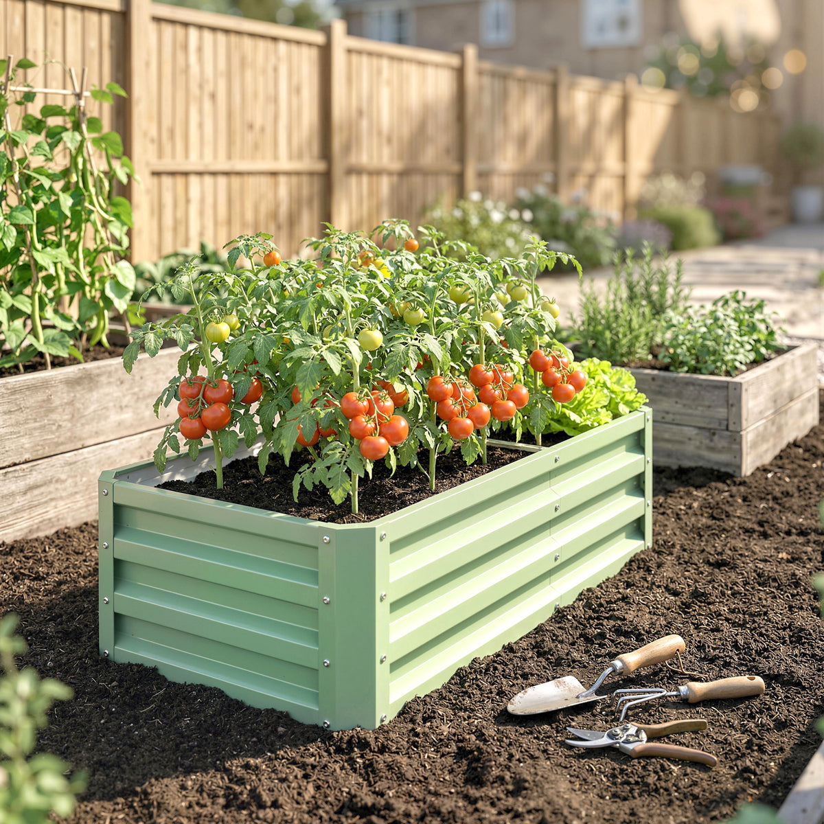 Carré Potager de Jardin Rectangulaire, Tôle d'Acier Ondulée, 120 x 60 x 30,5 cm, Vert
