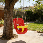 Balançoire pour enfants, balançoire bébé extérieure, dossier haut, barre de sécurité, hauteur ajustable, rouge et jaune