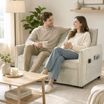 Canapé Convertible 2 Places, Canapé-Lit 3 en 1 Chenille 125 cm avec Dossier Réglable, Assise Large, 2 Oreillers, Crème