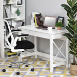Bureau d'ordinateur, table informatique, style moderne, cadre renforcé en forme X, 105 x 50 x 76 cm, blanc