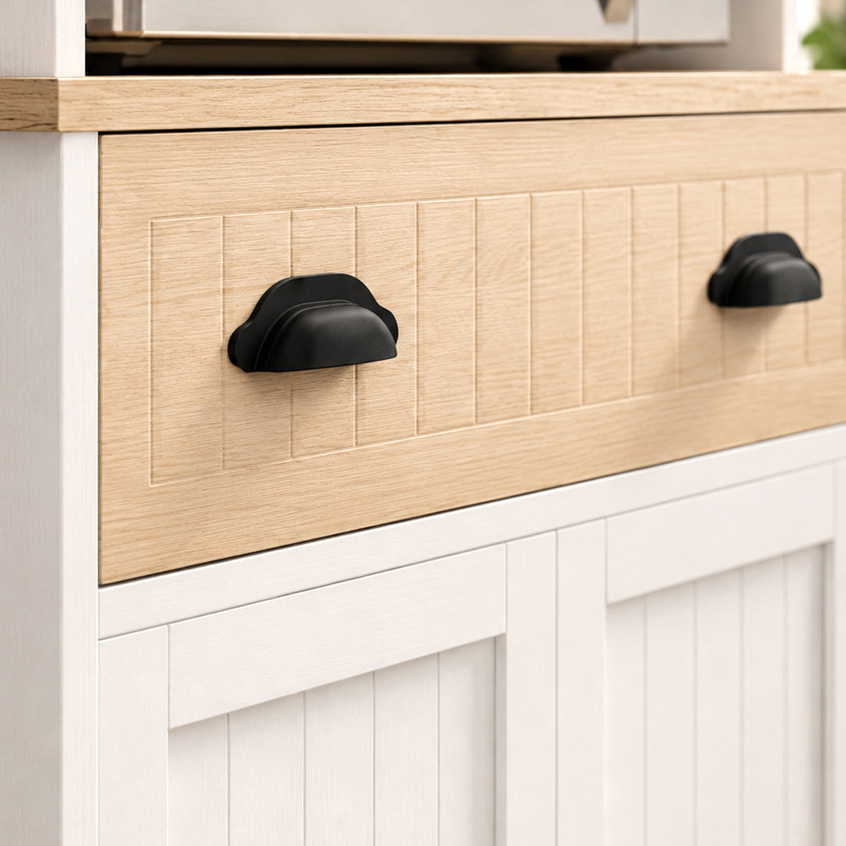 Kitchen microwave cabinet with open space, 1 drawer and 2-door cupboard, 61 x 35 x 125.4 cm, oak