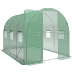 Serre tunnel de jardin 6m², serre de jardin tunnel 200x300x200cm porte et 6 fenêtres, bâche PE 140 g/m² vert