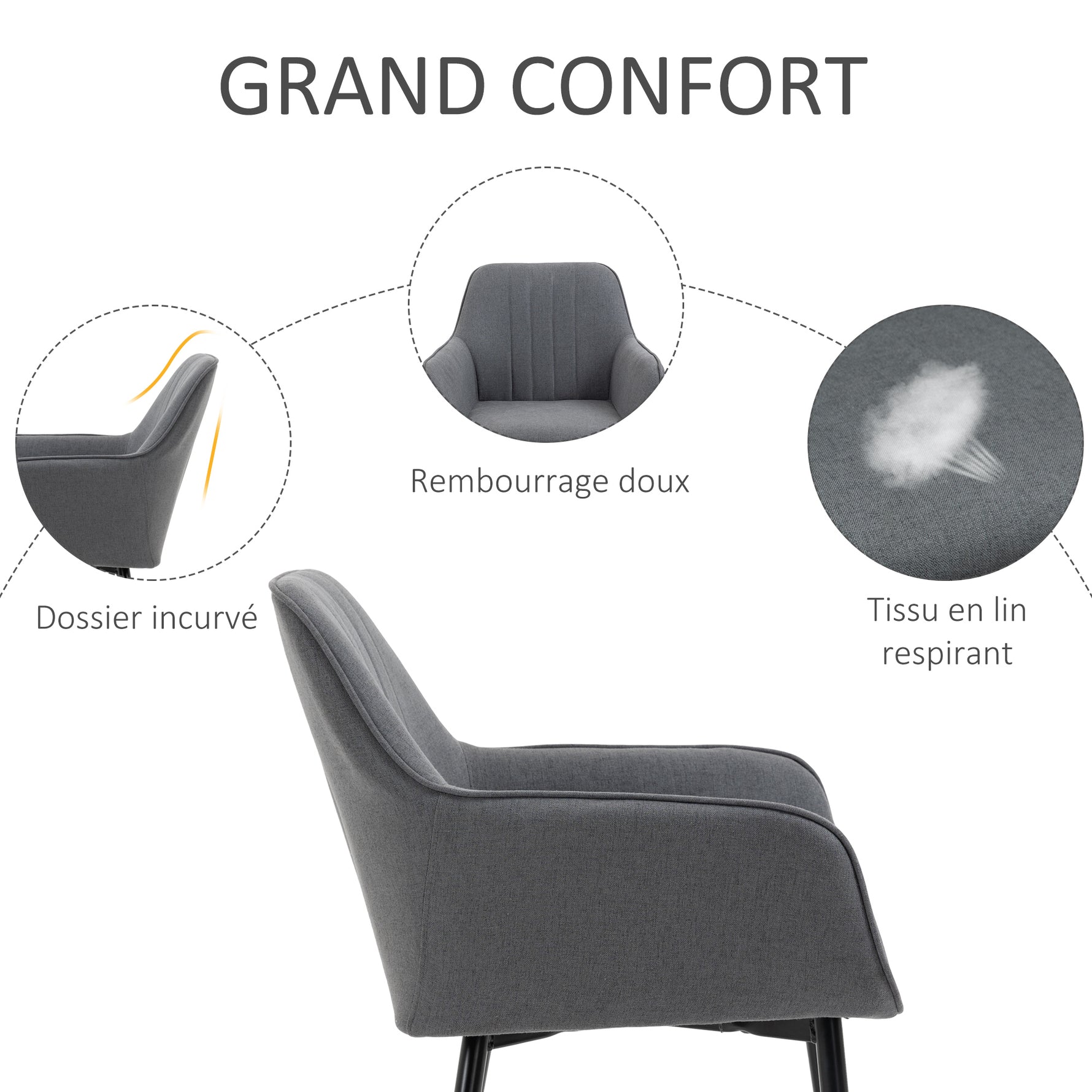 Chaises de Salle à Manger Chaises de Visiteur Design scandinave - Lot de 2 chaises - Pieds effilés métal Noir