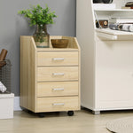 Caisson bureau rangement sur roulettes 4 tiroirs coulissants MDF et panneaux particules 40x36x65cm bois naturel