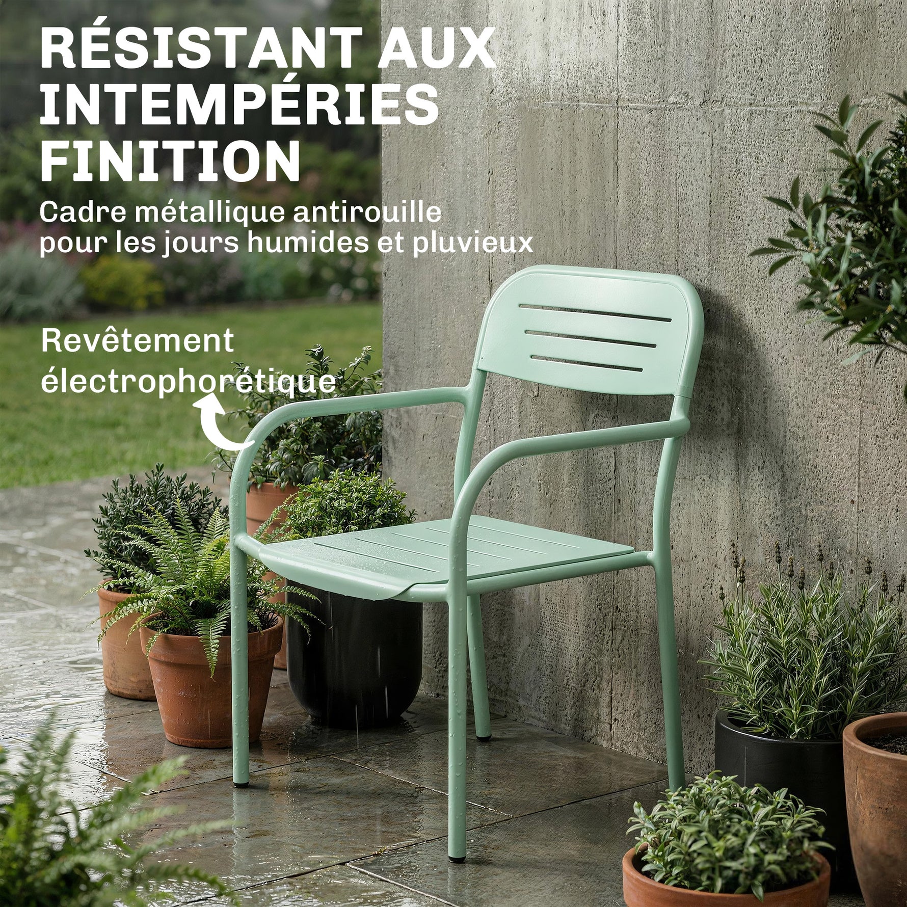 Lot de 2 Chaises de Jardin Salon de Jardin Empilable Résistant aux Intempéries avec Accoudoirs 56x58x78cm Vert