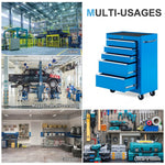 Werkstattwagen auf Rollen, Werkzeugschrank aus Stahl, 5 Schubladen, abschließbar, 2 Schlüssel, 61,5 x 33 x 82,5 cm, blau