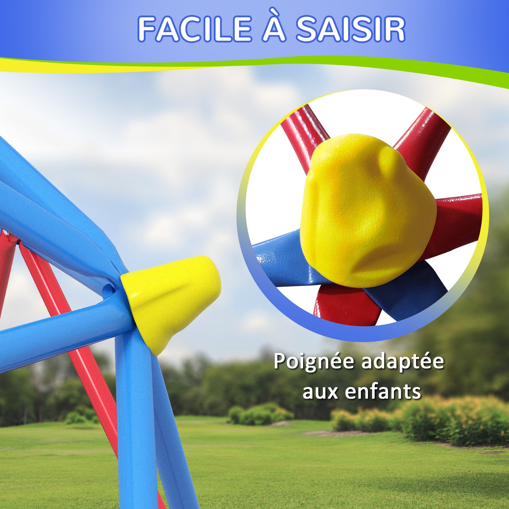 Dôme d'escalade enfant cage d'escalade structure en métal charge max. 180 kg assemblage facile 183 cm multicolore