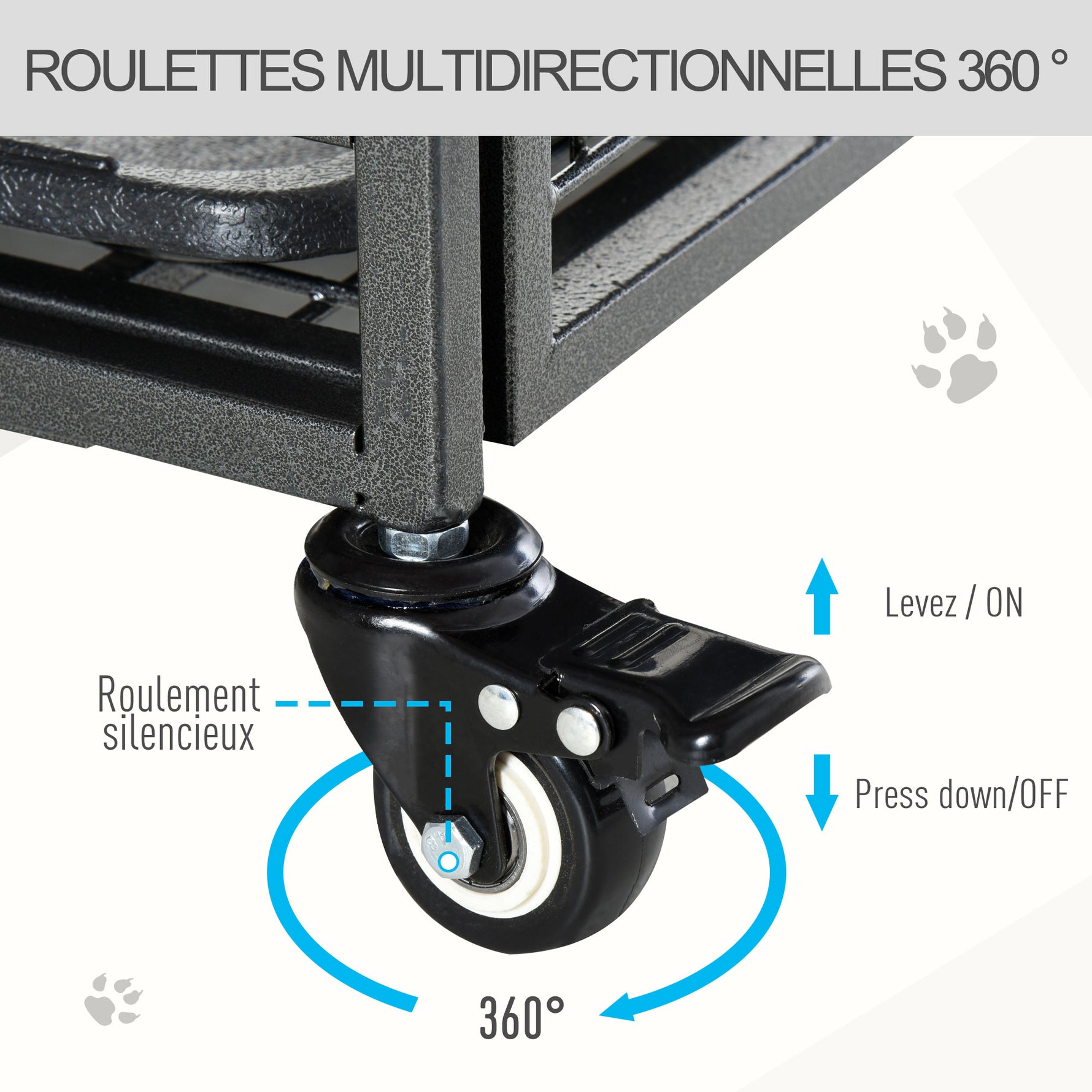 Cage pour chien pliable cage de transport sur roulettes 2 portes verrouillables plateau amovible dim. 94L x 58l x 69,5H cm métal gris noir