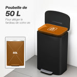 Pattumiera da cucina 50L, pattumiera a pedale, secchio interno rimovibile, coperchio a chiusura rallentata, 45,1x36,5x62,6cm, nero