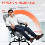 Fauteuil de bureau massant, chaise de bureau avec hauteur réglable, dossier inclinable et télécommande filaire, gris