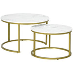 Set van 2 ronde nesttafels met marmerlook blad en stalen frame Ø 74 x 46,3 cm wit goud