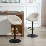 Lot de 2 tabourets de bar, chaises de bar hauteur réglable avec dossier et accoudoirs, repose-pieds, beige