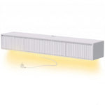 Meuble TV Suspendu Flottant 160 cm avec Éclairage LED et Prises, Meuble Télé pour Téléviseur 72 Pouces, Blanc