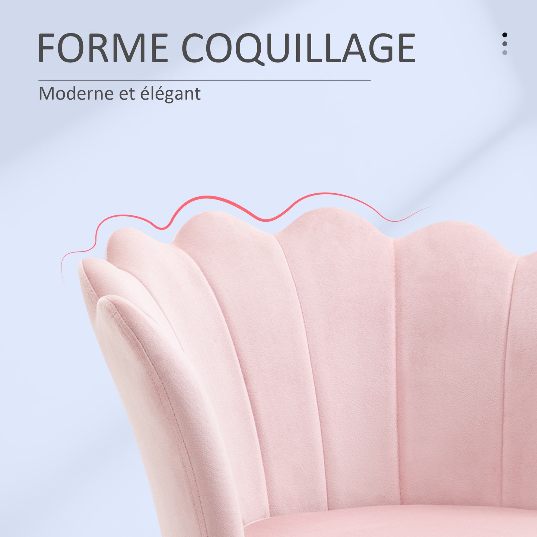 Lot de 2 fauteuil coquillage Fauteuil rose Fauteuil de salon Chaise en velours pieds métal dorés effilés dim. 67l x 64P x 77H cm rose