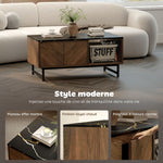 Table basse, table de salon, plateau effet marbre, 2 portes et 2 niches ouvertes, 100 x 50,8 x 45,7 cm, noyer