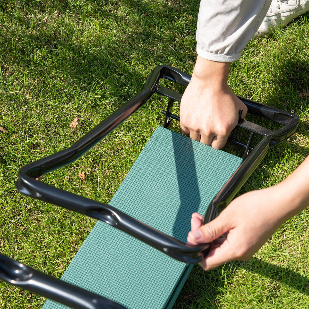 Tabouret de Jardin Pliable agenouilloir de Jardin siège Jardinage avec Coussin Acier EVA Noir Vert