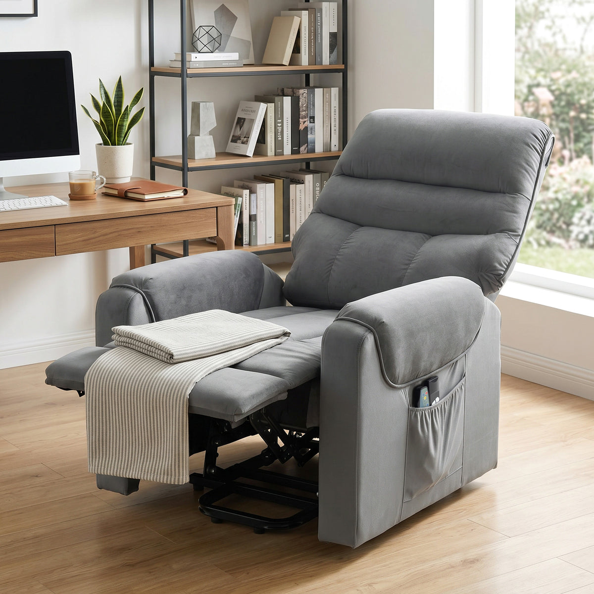 Fauteuil releveur électrique massage vibration et chaleur, fauteuil relax électrique en velours, gris foncé