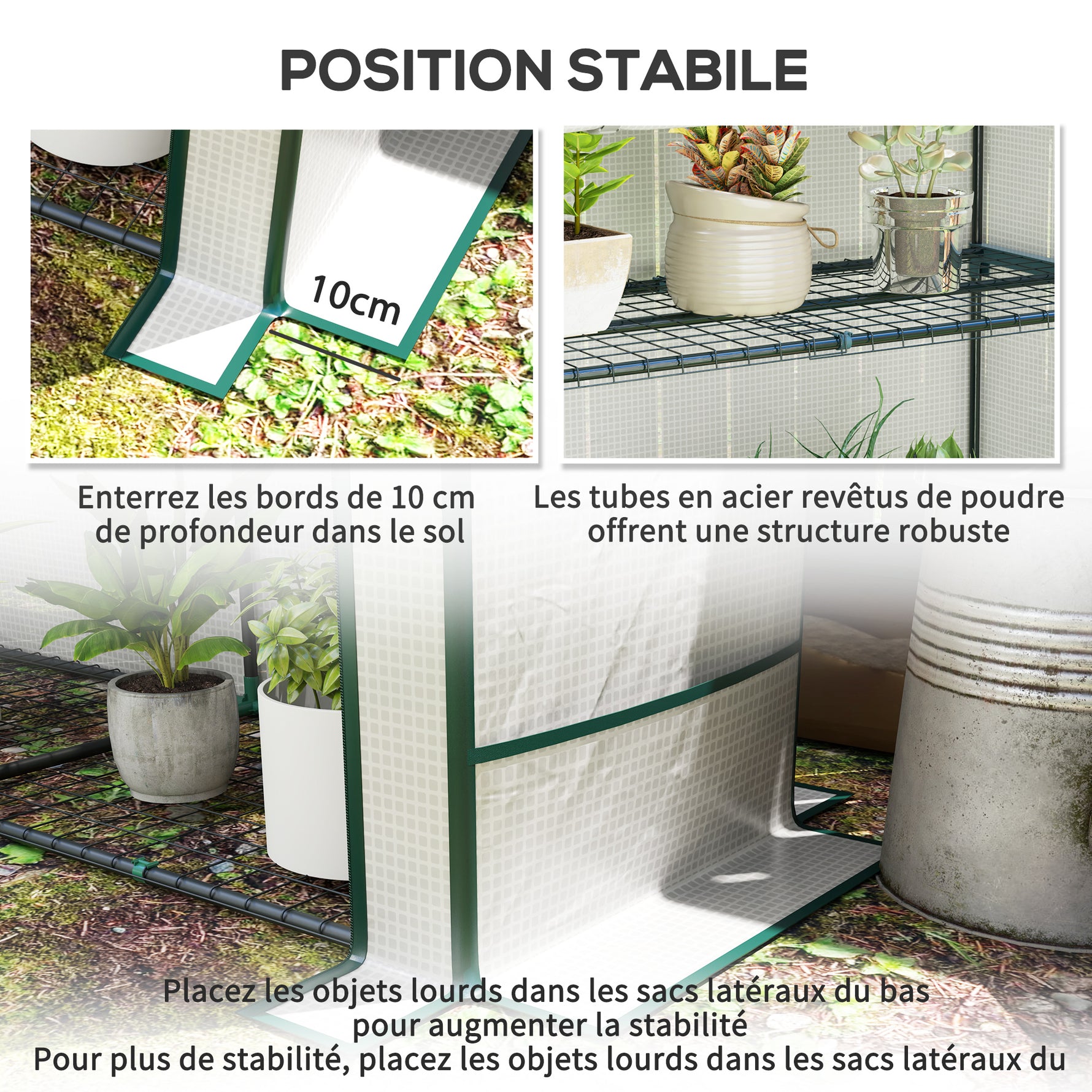 Serre de jardin avec étagères métalliques à 3 niveaux serre de balcon couverture PE toit incliné 144 x 48 x 152 cm blanc