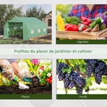 Serre Tunnel de Jardin 10,5 m² dim. 3,5L x 3l x 2H m Porte + 6 fenêtres enroulables Acier galvanisé bâche PE Haute densité Vert