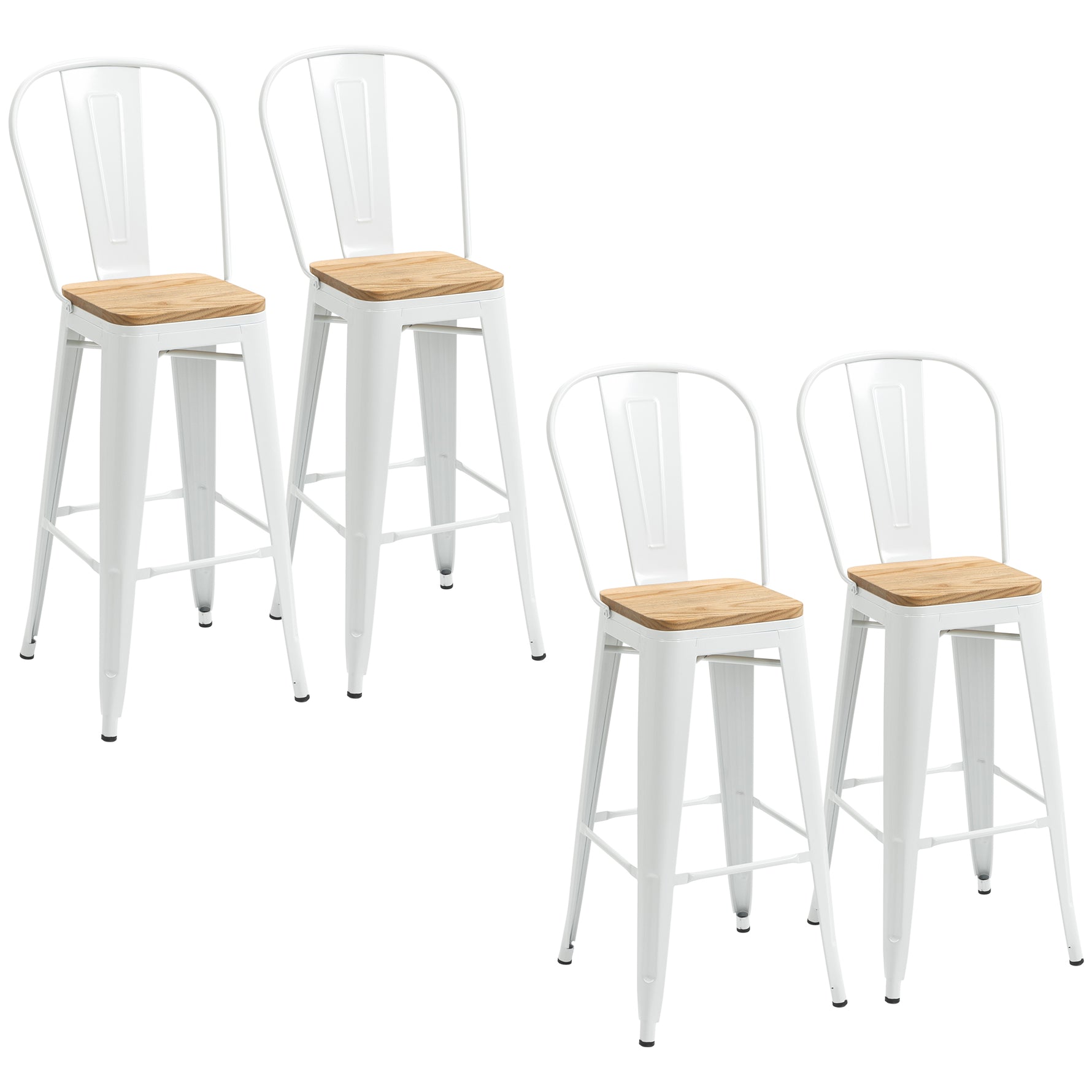 Lot de 4 tabourets de bar industriel avec dossier repose-pied hauteur assise 76 cm métal crème