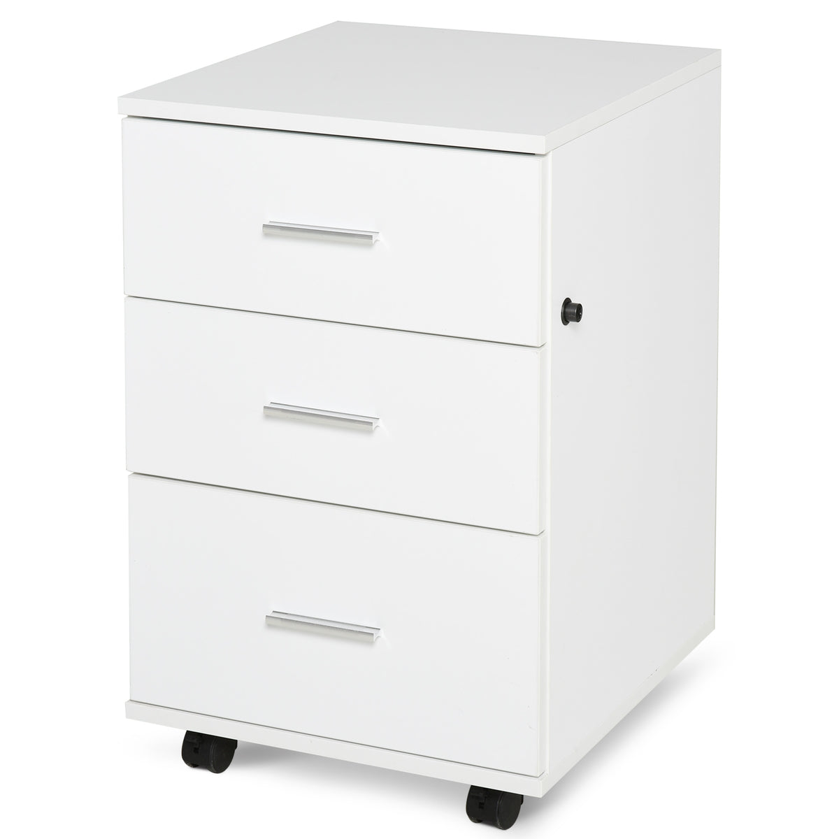 Caisson de Bureau Rangement Bureau sur Roulettes 3 Tiroirs Verrouillables 40 x 40 x 61,5 cm Blanc