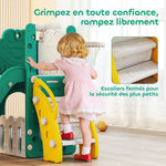 Toboggan pour tout-petits 5 en 1 toboggan autoportant pour enfant avec panier de basket, télescope, 178x70x86cm, jaune