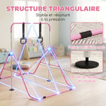 Barre de gymnastique pour enfants, barre horizontale pliable à hauteur réglable avec anneaux de gymnastique, rose