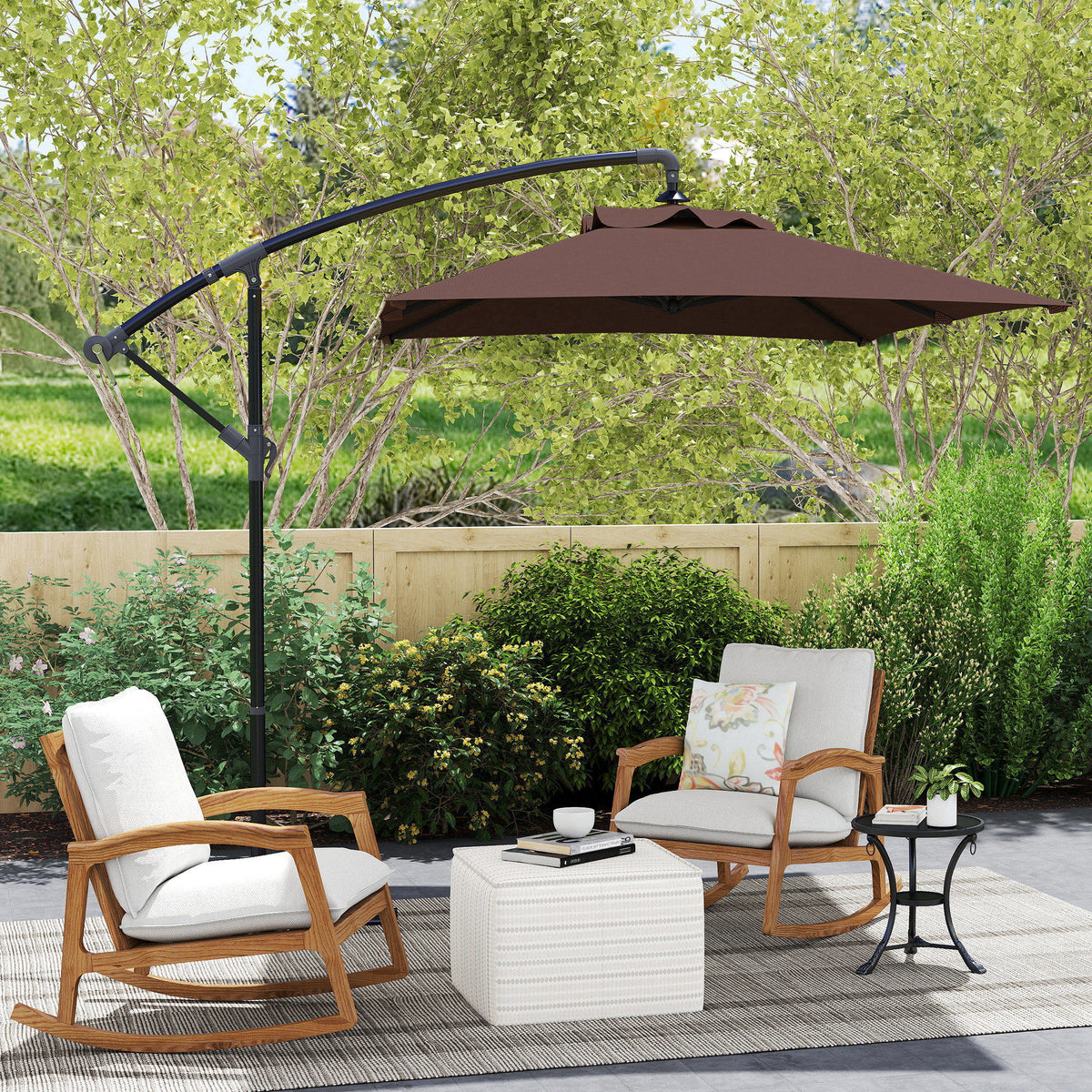 Sombrilla voladiza rectangular para exteriores con manivela y 6 varillas de acero, protección UV, dimensiones 294L x 193A x 250H cm