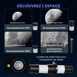Télescope Astronomique 70 mm, Télescope Réfracteur 100X/50X/30X avec 3 Oculaires, Monture AZ 300 mm, 76x76x133cm, Blanc