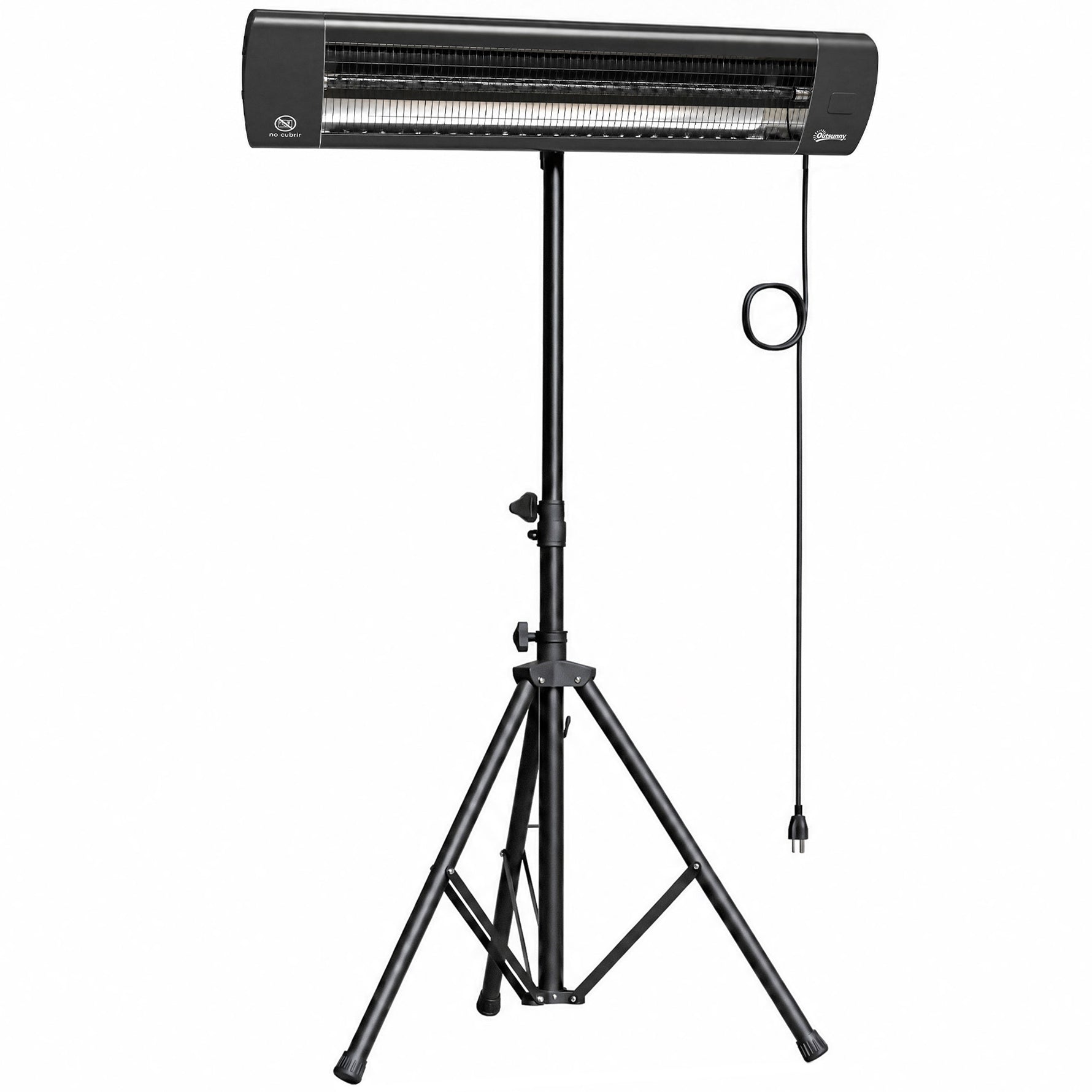 Radiateur Infrarouge sur Pied 2500 W IP65, Télécommande, Minuterie, 3 Niveaux, Hauteur Réglable, 87x81x180cm, Noir